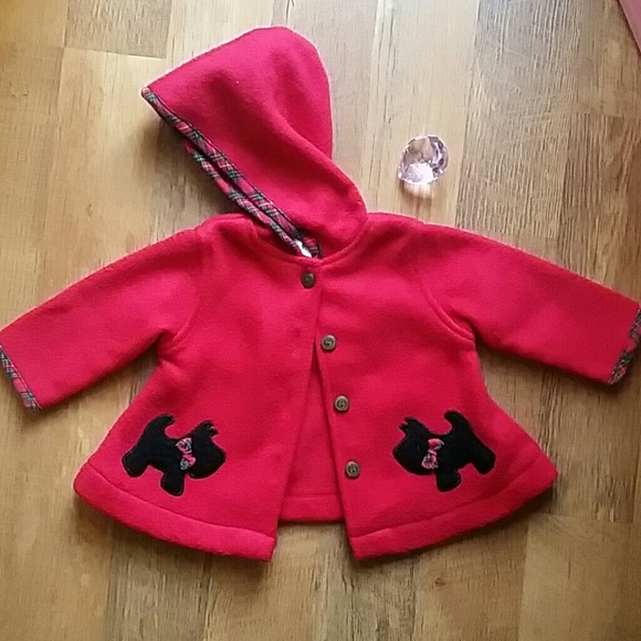 Girls Classic Red Fleece Scottie Dog Button Coat‎ Size 6-9M - Picture 1 of 8